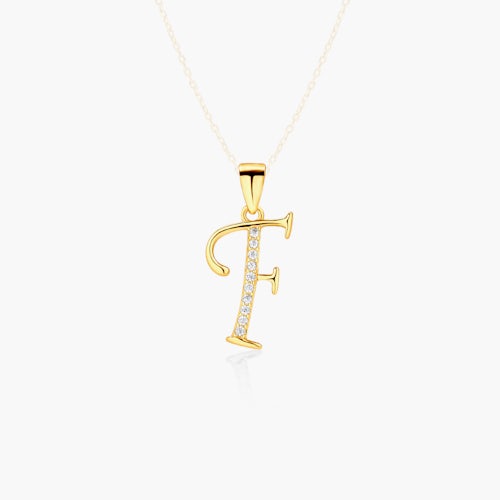 Zawieszka literka F Savicki: srebrna pozłacana, cyrkonie